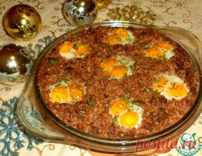 Гречка с куриной печенью и яйцами