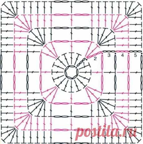 Как связать бабушкин квадрат крючком: 5 вариантов схем | Вязание-блог ✅ Пульс Mail.ru