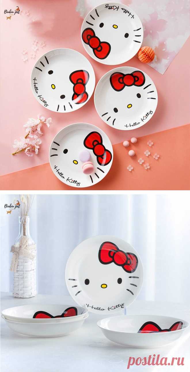 Керамическая глубокая тарелка с Hello kitty