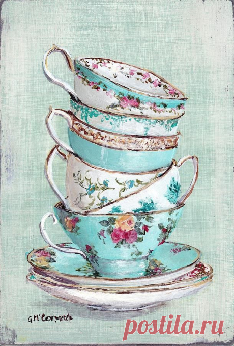 Stacked Aqua Themed Tea Cups Painting - Stacked Aqua Themed Tea Cups ...610 x 900 | 141KB | fineartamerica.com