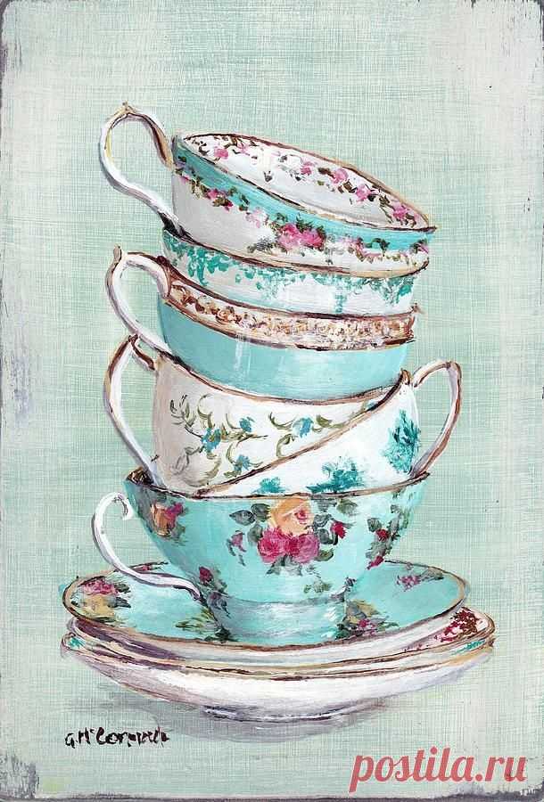 Stacked Aqua Themed Tea Cups Painting - Stacked Aqua Themed Tea Cups ...610 x 900 | 141KB | fineartamerica.com