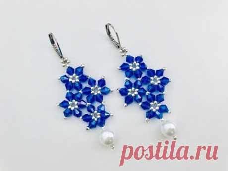 Quadruple Snowflake Earrings. DIY beaded earrings.How to make beaded earrings