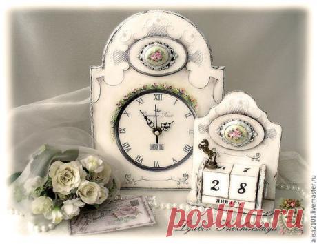 Купить Shabby набор "Время не властно" - часы, вечный календарь, контурная роспись, ручная роспись