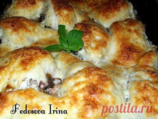 КУРОЧКА С ГРЕЧКОЙ ПОД СЫРНОЙ КОРОЧКОЙ.