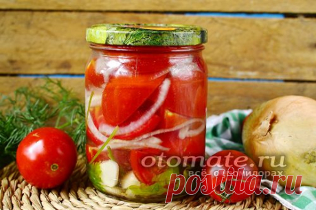Помидоры дольками с луком и маслом на зиму без стерилизации, рецепт