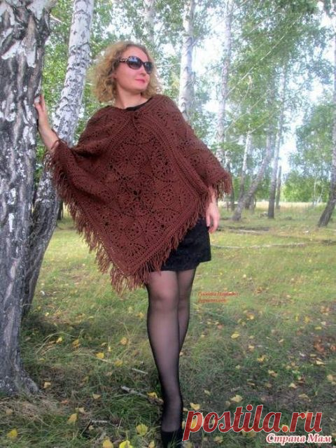 Теплое пончо крючком