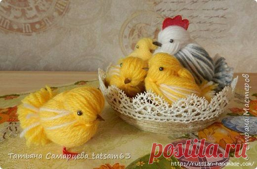 Курочка с цыплятами из пряжи. Мастер-класс