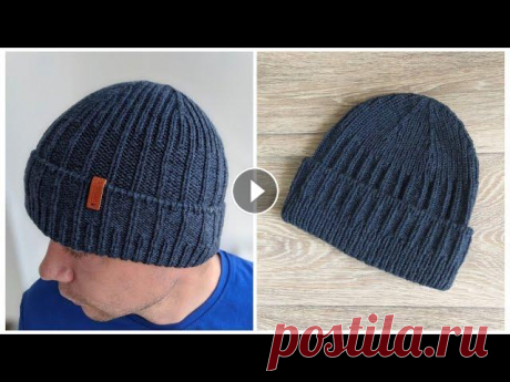 Мужская шапка спицами. Здравствуйте, дорогие подписчики и гости нашего канала! Меня зовут Галина! Предлагаю Вам связать мужскую шапку с отворотом из пряжи из Троицка &quot;П...