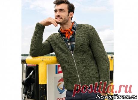 Мужская кофта цвета хаки. МК - запись пользователя Светка Соколова (Светлана) в сообществе Вязание спицами в категории Вязание спицами для начинающих Теплую кофту с эффектным рельефным узором можно носить и вместо куртки, настолько она теплая и комфортная.