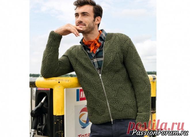 Мужская кофта цвета хаки. МК - запись пользователя Светка Соколова (Светлана) в сообществе Вязание спицами в категории Вязание спицами для начинающих Теплую кофту с эффектным рельефным узором можно носить и вместо куртки, настолько она теплая и комфортная.