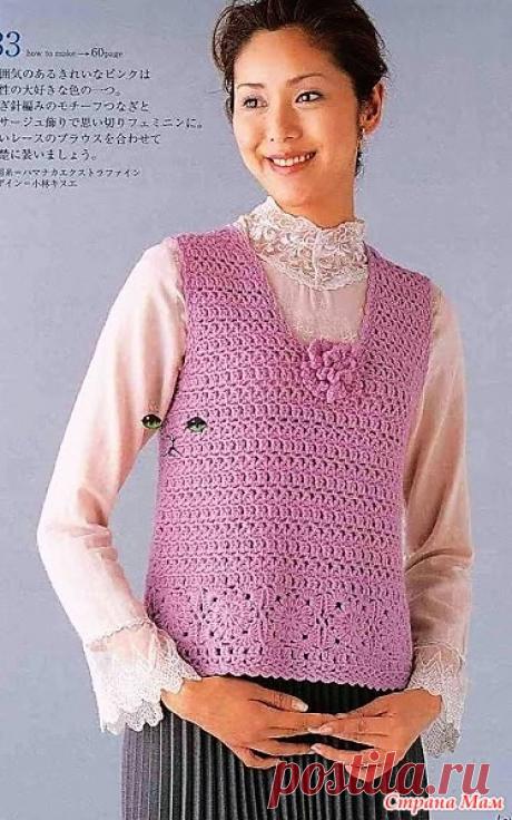 Нежная безрукавка с обвязкой из мотивов. Крючок. - ВЯЗАНАЯ МОДА+ ДЛЯ НЕМОДЕЛЬНЫХ ДАМ - Страна Мам