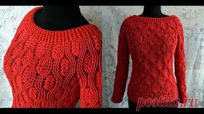 Джемпер женский крючком с рукавом. Cardigan womens crochet sleeve.