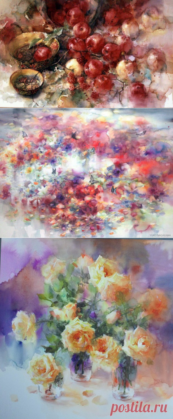 Художник Yuko Nagayama.Натюрморты. Акварель