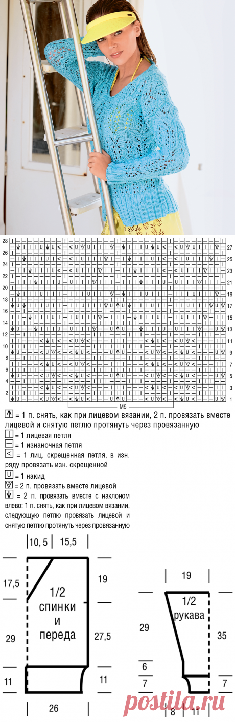 Пуловер спицами с ажурными косами