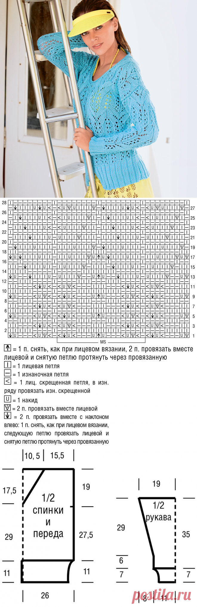 Пуловер спицами с ажурными косами