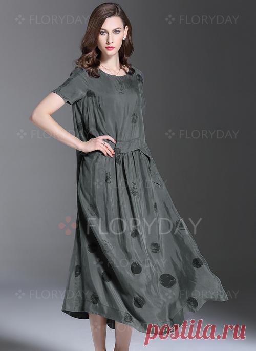 Floryday - Повседневное платье из полиэстра длины миди в горошек с короткыми рукавами (1955104879)