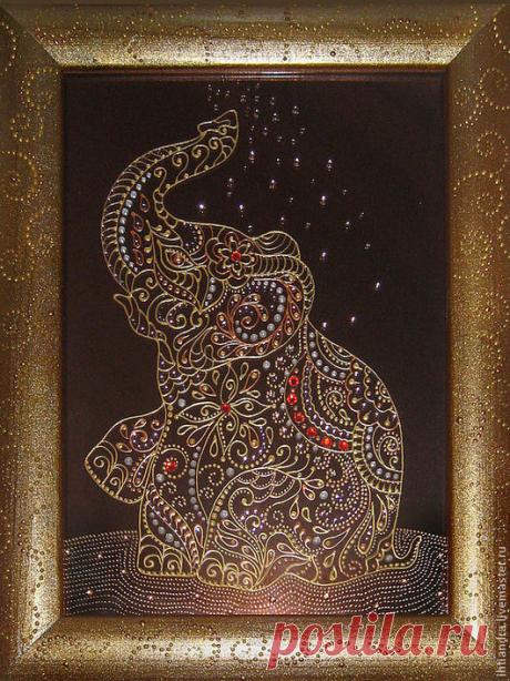 Купить Декоративное панно Слон в брызгах воды Роспись по стеклу - украшение интерьера, эксклюзивный подарок