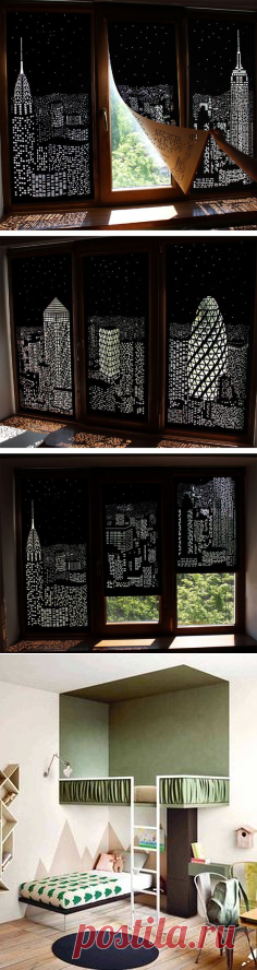 (183) Buildings and Stars Cut into Blackout Curtains Turn Your Windows Into Nighttime Cityscapes | home furniture projects