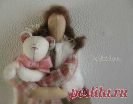 Tilda doll Romy wearing a pink checkered dress от Dolls2love