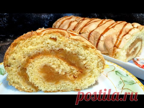 Шарлотка в прошлом! Бисквитный рулет с яблочной начинкой! Проще и быстрее! Рецепт рулета за 15 минут