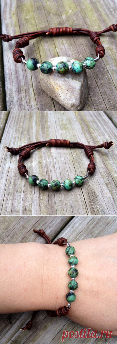 African Turquoise and sterling silver leather от DESIGNbyANCE