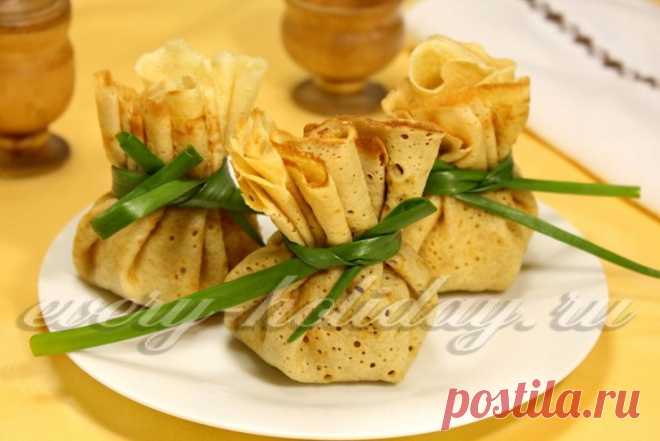 Блинные мешочки с начинкой из картофеля и брынзы