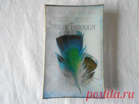 Decorative Plate. Feathers Decoupage glass от AmeliasCrafterie