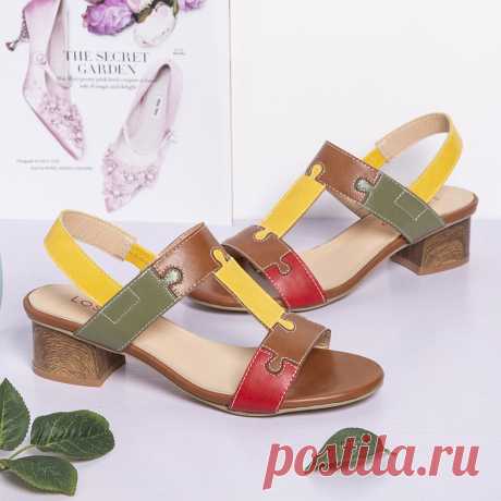высокое качество Lostisy LOSTISY Color Block Т-образный эластичный с открытым мыском Стандарты Коренастый каблук Slingback Сандалии - NewChic