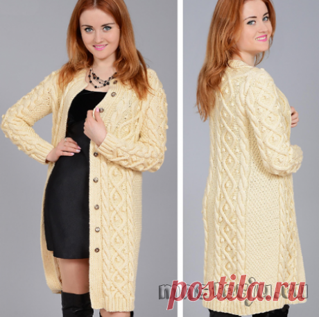 Пальто с ромбами из кос и шишечками