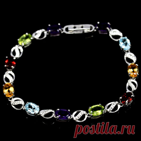 Купить Аметист, гранат, топаз, хризолит и цитрин, серебро 925, браслет, 045БА в Украине от компании "Монополия камней" - 522970093