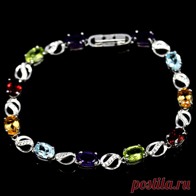 Купить Аметист, гранат, топаз, хризолит и цитрин, серебро 925, браслет, 045БА в Украине от компании "Монополия камней" - 522970093