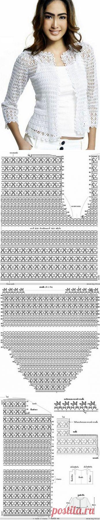 Вязание крючком схемы бесплатно. Жакет женский летний | Все о рукоделии: схемы, мастер классы, идеи на сайте labhousehold.com
