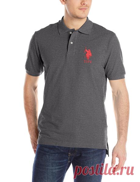 U.S. Polo Assn. Men's Solid Pique Polo Shirt, Dark Heather Grey, L at Amazon Men’s Clothing store: