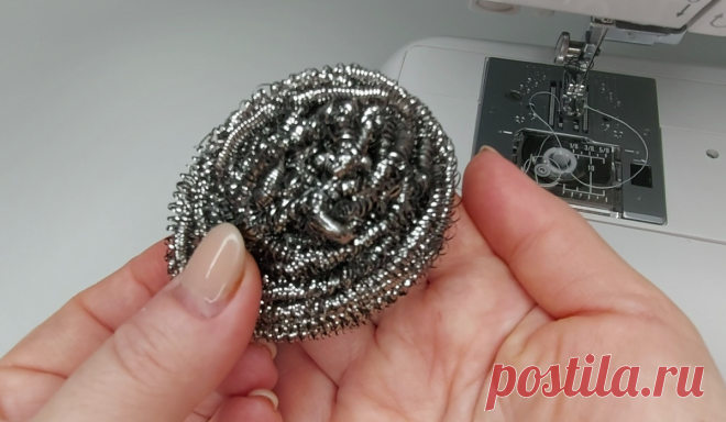 Металлическую мочалку использую не для мытья посуды, а для шитья.