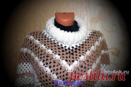 Накидка — пончо крючком. Работа Анны Касьяновой