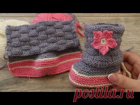 Пинетки «Плетенка» спицами 🌸🧸🌸 Baby booties knitting pattern 🍼 - YouTube