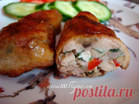 Куриные голени, фаршированные шампиньонами.