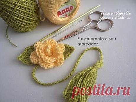 Розочка крючком - закладка для книжки. МК.