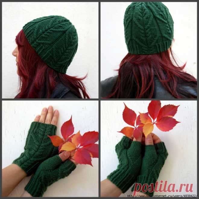 Шапка и митенки спицами