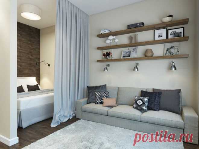 Однокомнатная квартира с кроватью и диваном: дизайн на фото Подборка вариантов размещения в одной комнате дивана и кровати. Как можно зонировать пространство.
