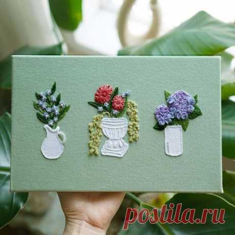 Вышивка декоративными швами: цветы в вазе. Мастер-класс | Креаликум