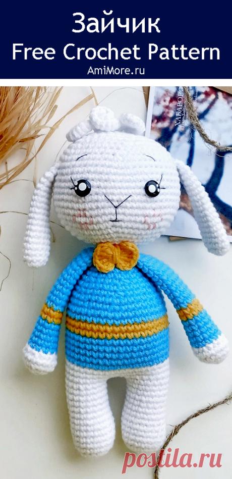 PDF Зайчик крючком. FREE crochet pattern; Аmigurumi animal patterns. Амигуруми схемы и описания на русском. Вязаные игрушки и поделки своими руками #amimore - заяц, зайчик, кролик, зайчонок, зайка, крольчонок.