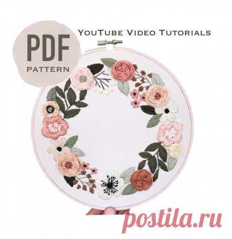 PDF Perfectly Pink Floral Wreath Embroidery Hoop Hand | Etsy Moldova