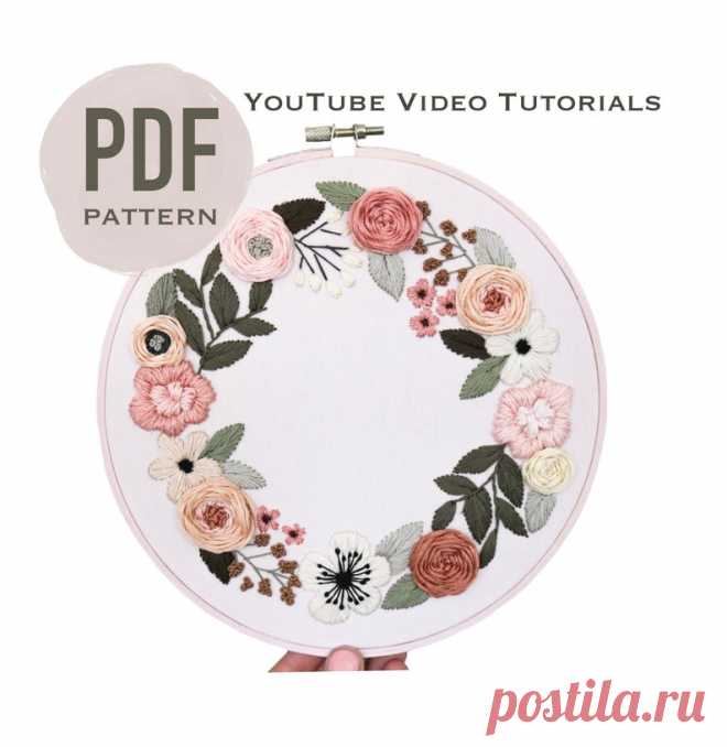 PDF Perfectly Pink Floral Wreath Embroidery Hoop Hand | Etsy Moldova