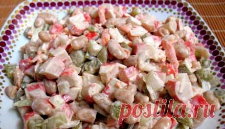 Простой салат с фасолью и крабовыми палочками Ой, как же сильно я его люблю!