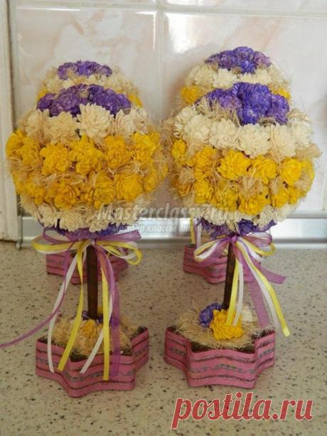Топиарий из искусственных цветов и сизали. Мастер-класс с пошаговыми фото
