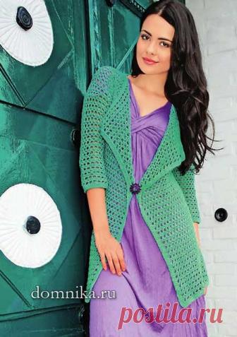Простой кардиган сетчатым узором. Крючком. / domnika.ru