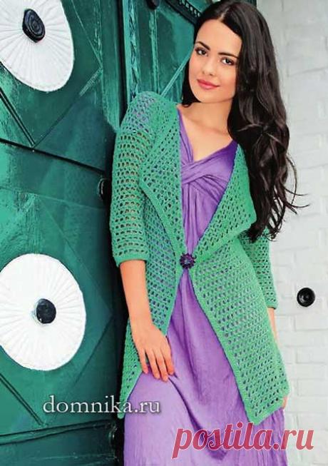 Простой кардиган сетчатым узором. Крючком. / domnika.ru