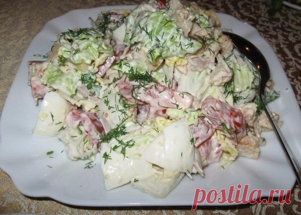 Салат с пекинской капустой, курицей и сухариками

Ингредиенты для салата
— пекинская капуста
— яйца
Показать полностью…