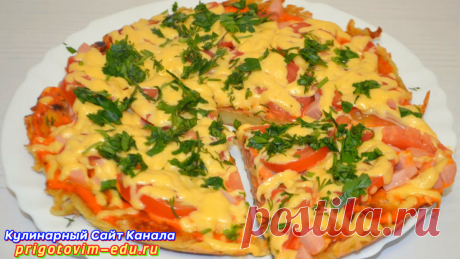 Быстрая пицца на сковороде из картофеля с сосисками и помидорами | Простые пошаговые фото рецепты | Яндекс Дзен
